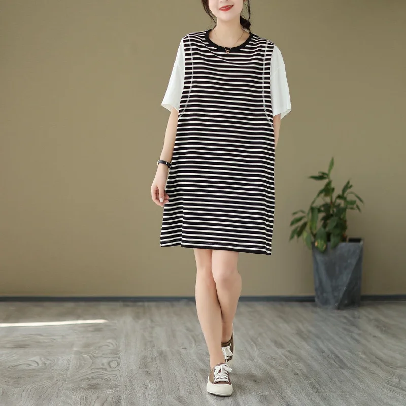 Vintage-Modern Style Offers Casual Loose Stripe Summer Mini Dress