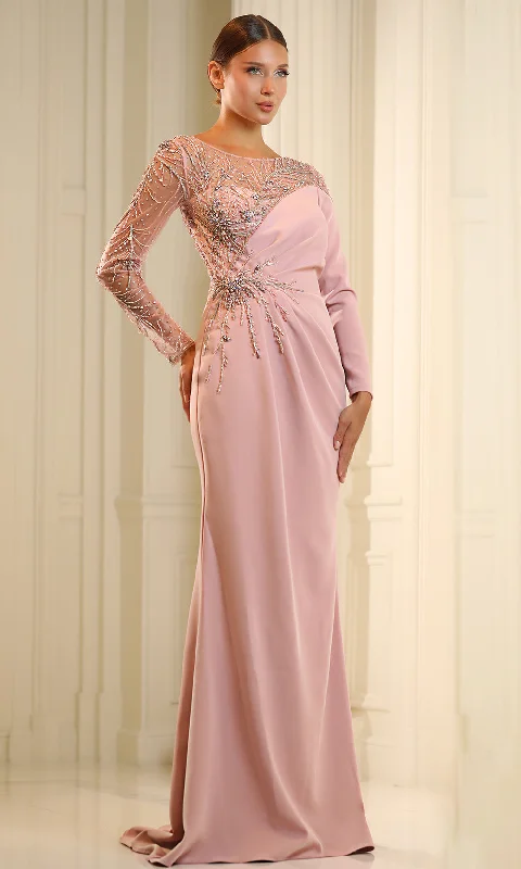 Clothing Online Terani Couture 251M4423 - Illusion Bateau Beaded Accent Evening Gown