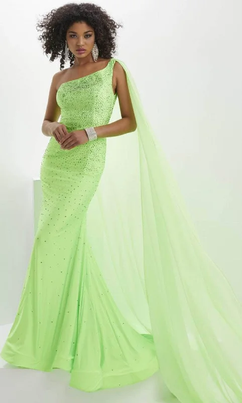 Fashionable Tops for Women Panoply 14135 - One Shoulder Evening Gown With Cape