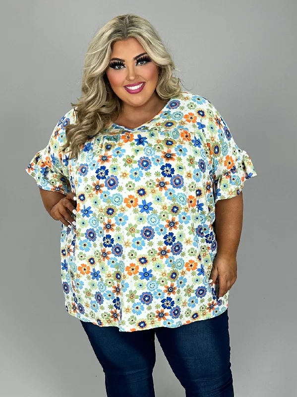 End of Season Sale 23 PSS {Elegance In Bloom} Ivory/Blue Floral V-Neck Tunic EXTENDED PLUS SIZE 4X 5X 6X
