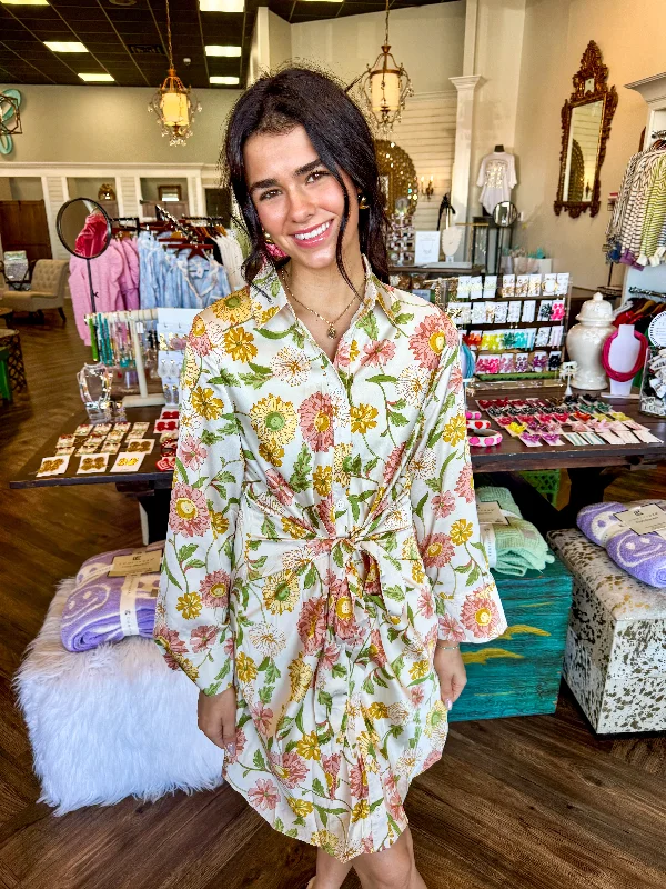 Luxe Women's Fashion Floral Silk Tie Dress