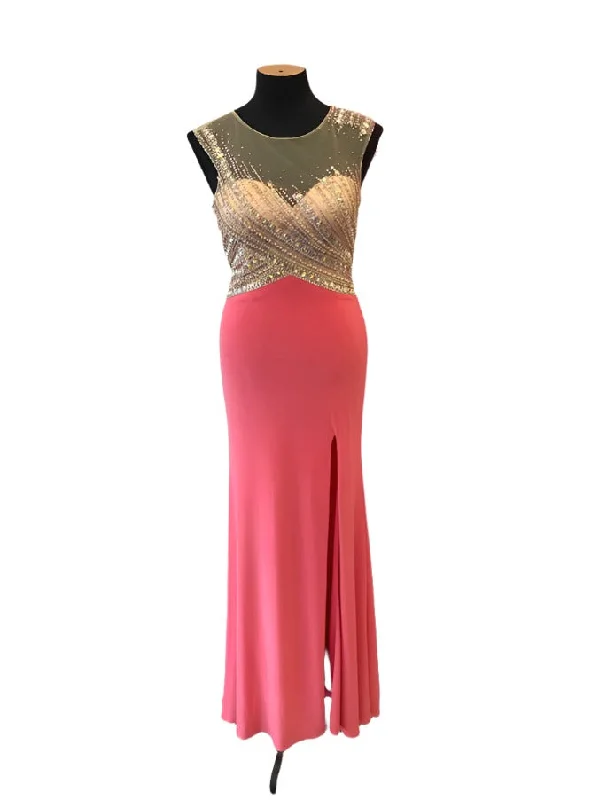 Special Offer Jovani JVN23472 Size 6 Long Fitted Coral Embellished Pageant Dress Slit Gown