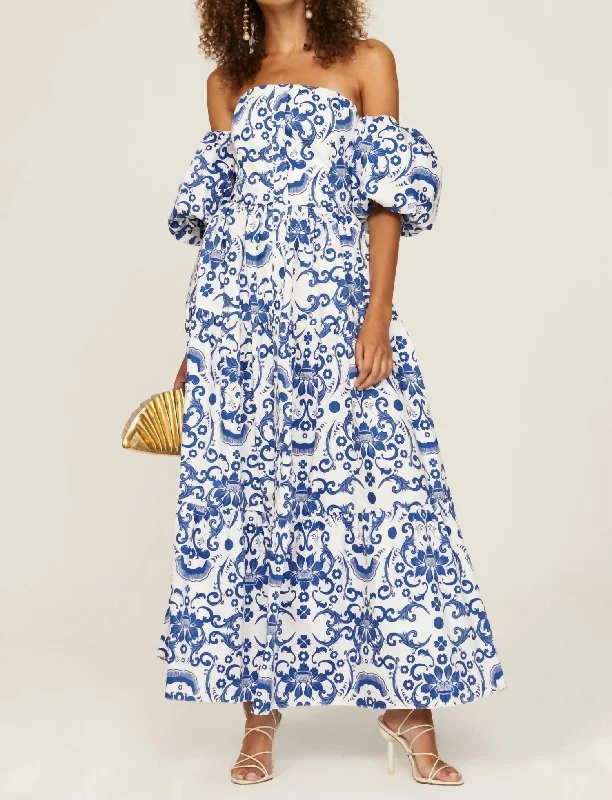 Elegant Women's Clothing Julia Cotton Dress In Blue