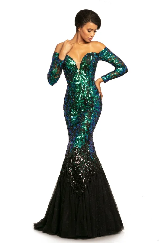 Women’s Evening Wear for Special Occasions Johnathan Kayne 2062 Size 4, 6, 8 Off the Shoulder Evening Gown Sequin Mermaid Pageant Dress Long Sleeves