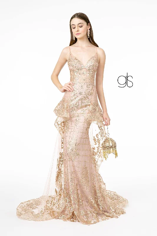 Unleash Your Trendy Side Sheer Bodice Glitter Mesh Mermaid Long Prom Dress