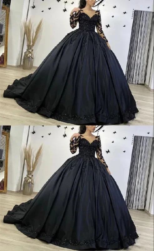 Imeless Style Black Long Sleeve Ball Gown Wedding Dresses Y5754