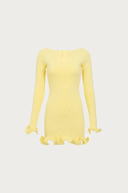 Exclusive Discount Ruffle Hem Mini Dress (Butter Yellow)