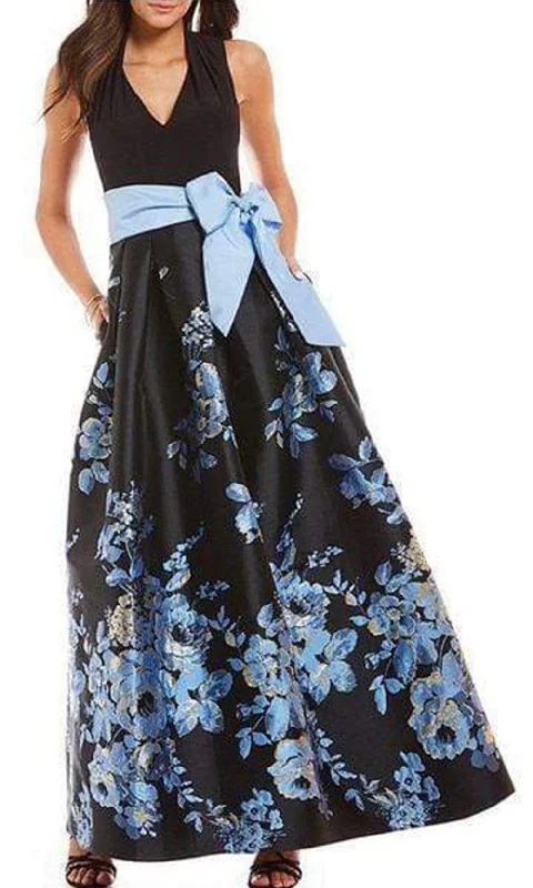 Flirty Fashion Discounts Eliza J Evening - V-Neck Sleeveless Floral Evening Dress EJ8M8380 - 1 pc Black Blue In Size 10 Available