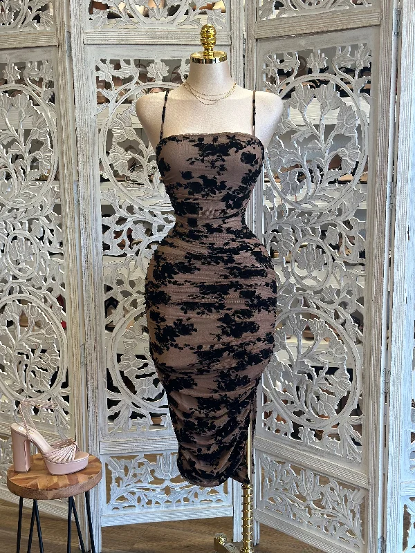 Women’s Activewear for Exercise and Sports Thin Strap Floral Midi Dress- Not Stretchy,No Estira