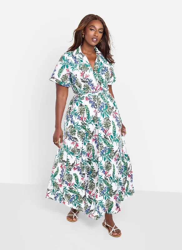 Low Price Special Allow Me Floral Print Button Top Skater Maxi Dress - Green