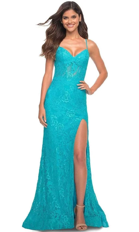 Trendy Fashion Sale La Femme - 30171 Deep V-Neck Embroidered Gown