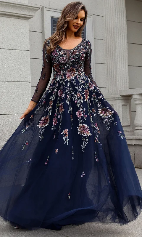 Style Upgrade Terani Couture 251M4408 - Sheer Sleeve Floral Beaded Ballgown