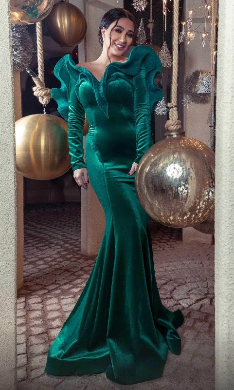 Valentine's Special MNM Couture 2716 - Ruffled Off Shoulder Evening Gown
