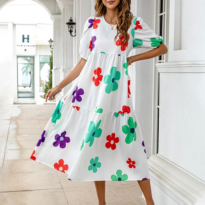 Women’s Clothing for All Occasions JuliaFashion - 2024 Vintage Square Collar Floral Boho Dress