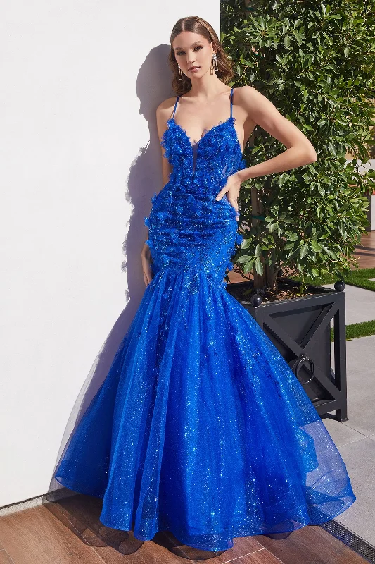 High-End Style Discounts Ladivine CM328 Size 8 Royal Floral Mermaid Glitter Prom Dress Corset Formal Gown Sequin Shimmer