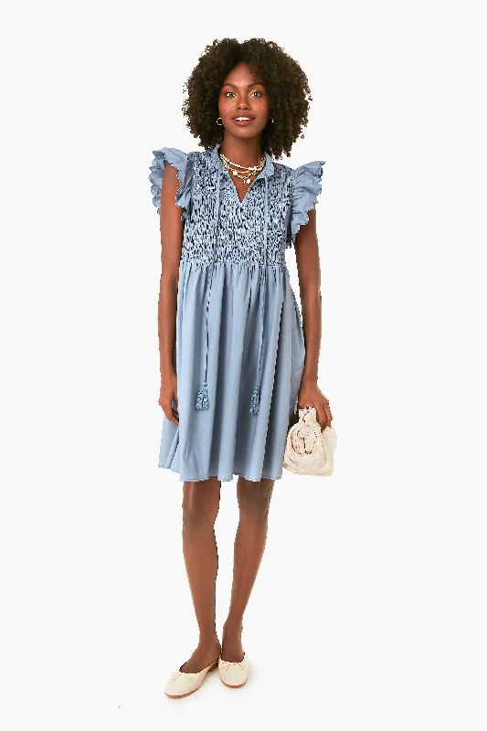 Durable Fashion Picks Dusty Blue Smocked Mini Dress