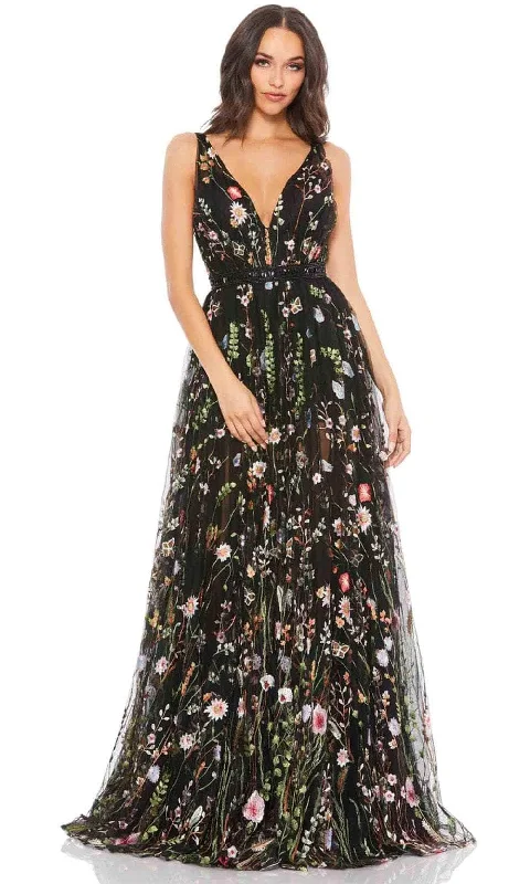 Fashion Forward Mac Duggal 12282 - V-Neck Floral Embroidered Prom Gown