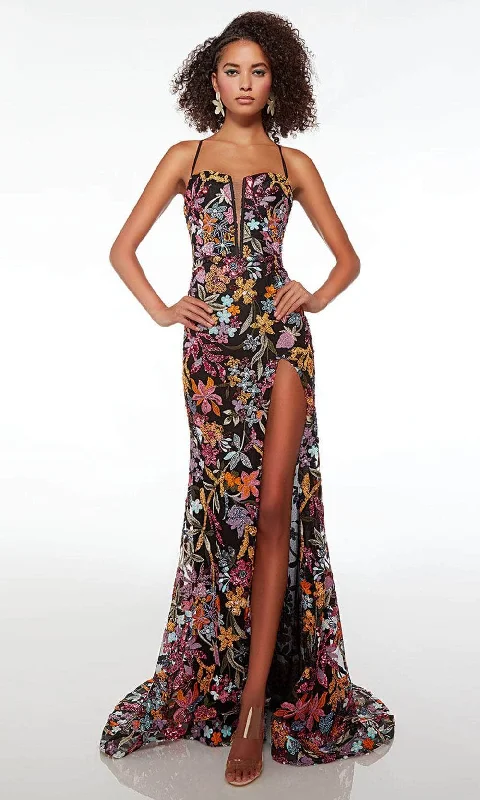 Limited Stock Alyce Paris 61690 - Sleeveless Floral Sequined Embellished Prom Dress