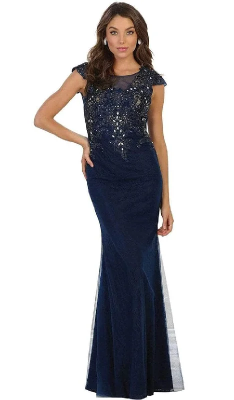 Trendy Fashion For Women May Queen - Cap Sleeve Sheath Formal Gown MQ1512 - 1 pc Navy In Size 6 Available