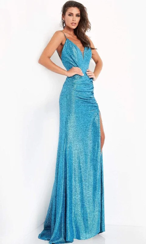 Best Deals Of The Season JVN by Jovani - JVN06368 Plunging V-Neck Ruched Long Gown