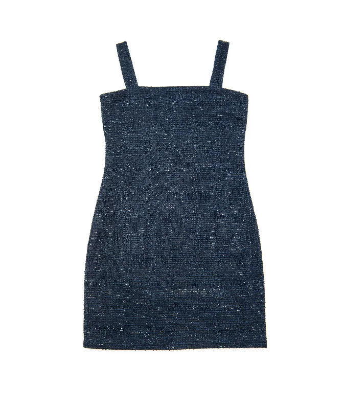 Women's Clothing Online By Debra Girls Cara Navy Boucle Straight Strap Dress