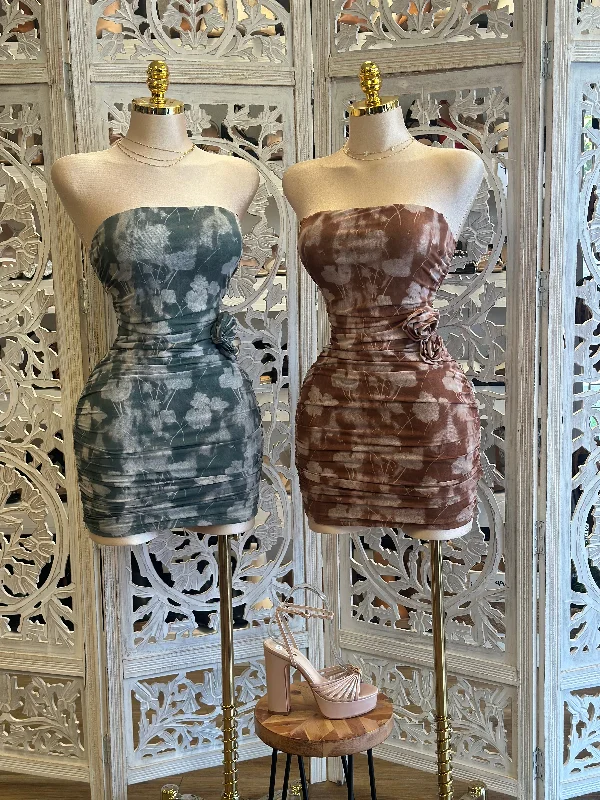 Comfortable Loungewear for Women Strapless Floral Detail Mini Dress- Stretchy, Estira