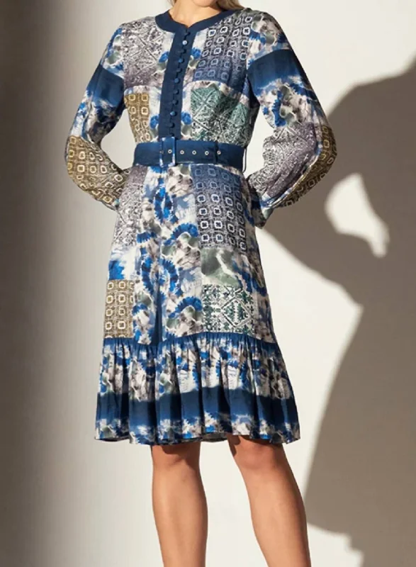 Summer Sale Roby Full Sleeve Belted Dress In Blue