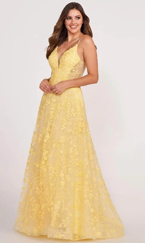 Fashion-forward Women’s Wear Ellie Wilde EW34048 - Embroidered V-Neck Prom Gown