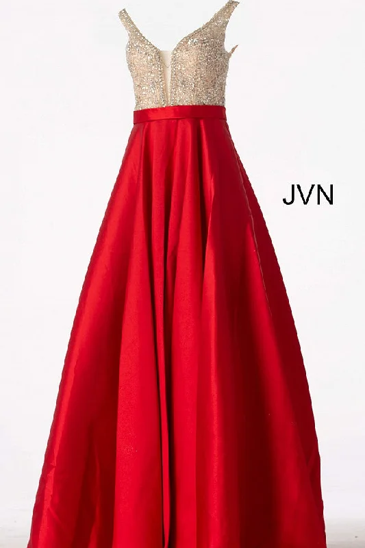 Summer Deals Jovani JVN60696 Size 6 Red Prom Dress Ball Gown A Line Pockets Sheer