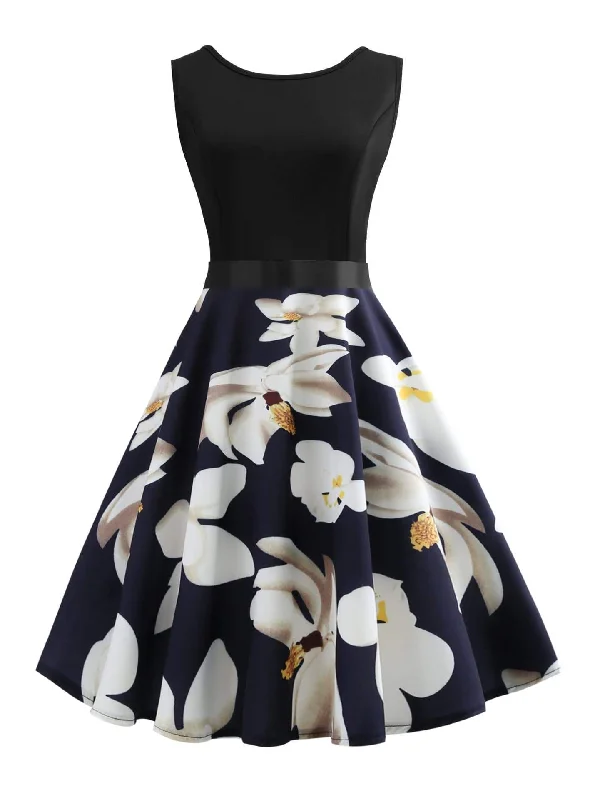 Step Ahead, Lead The Trend Ribbon Tie Floral Print Flared Combo Dress