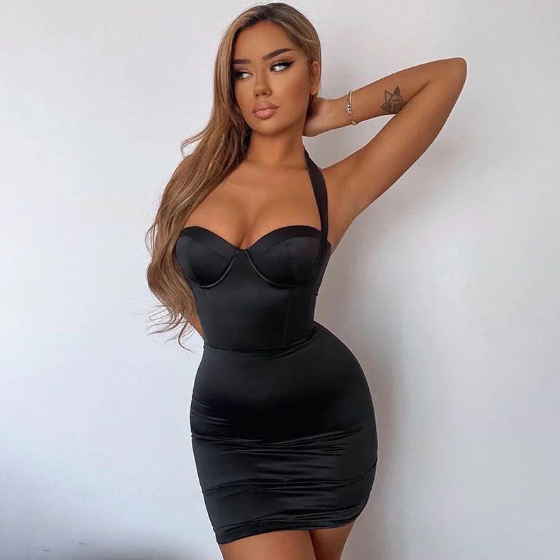 Fashion Sale Halter Neck Bustier Corset Party Mini Dress - Black