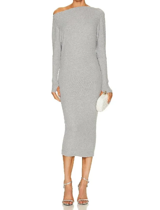 Versatile Wardrobe Essentials Sweater Knit Slouch Dress In Heather Grey