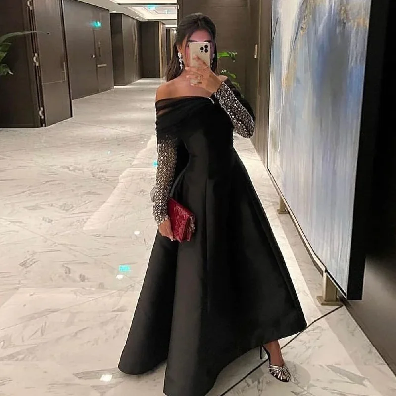 Season Sale Luxury Dubai Evening Dresses for Women Wedding Party Black Long Sleeve Gala Prom Dress Y4621