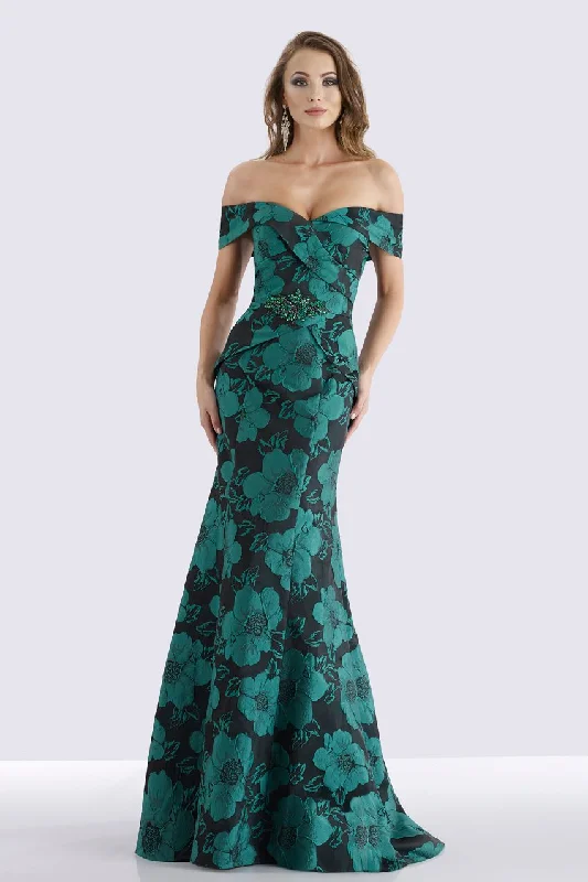 Limited Time Feriani Couture - 18675 Surplice Fold over Off Shoulder Floral Gown