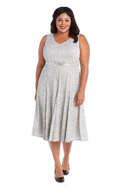 New Styles Just In R&M Richards 5874W Short Plus Size Metallic Dress