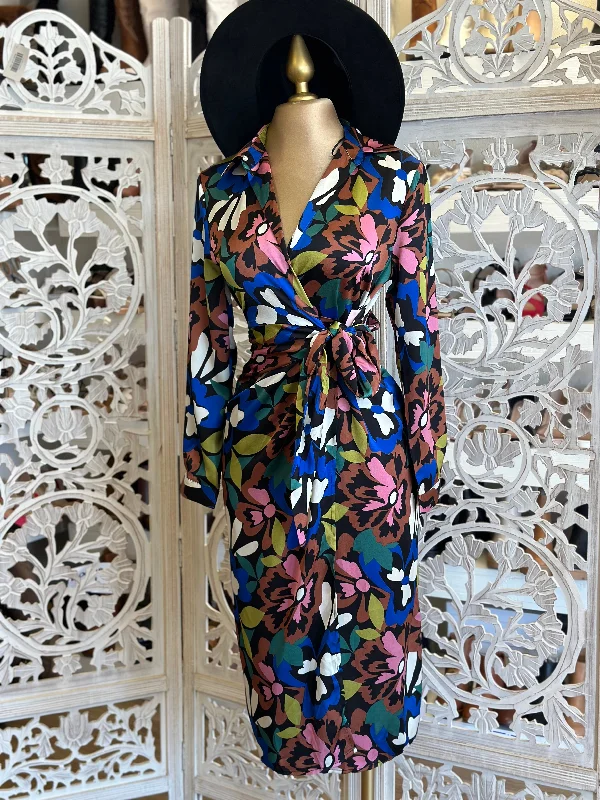 Special Offers Wrapped Multi Color Floral Dress- Not Stretchy