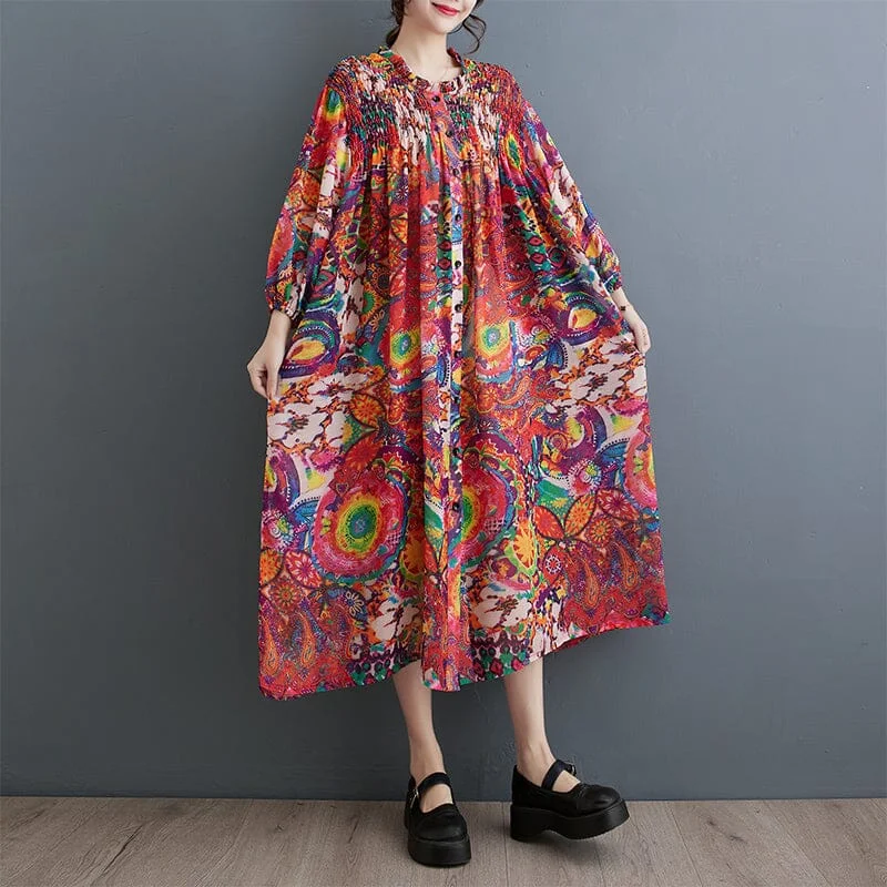 Sale Clearance Spring Retro Floral Loose Chiffon Dress