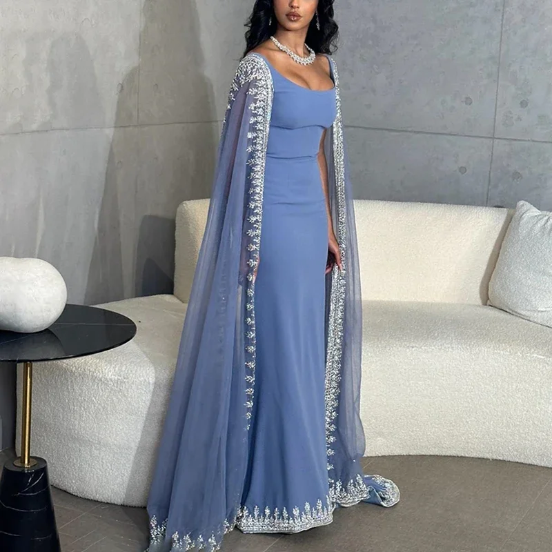 Exclusive Sale Sparkly Sequin Evening Dresses for Arabic Women Cape Floor Length Mermaid Prom Party Wedding Special Events Dresses  Y4817