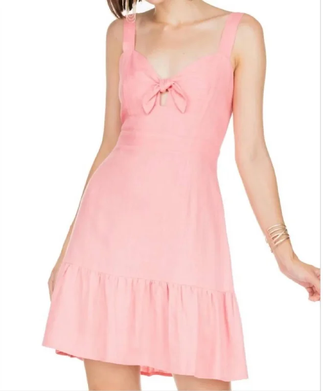 Women's Clothing For Holiday Travel Front Tie Fitted Sundress In Flamingo