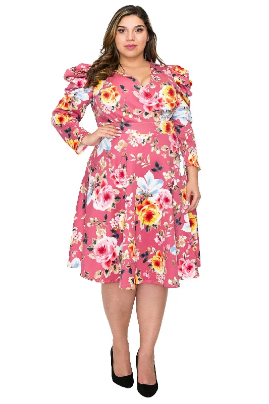 Modern Chic Discounts Floral Statement Sleeve Flare Dress