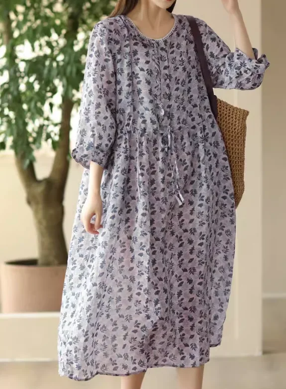 Clothes For Women Babakud Women Summer Retro Floral Linen A-Line Dress