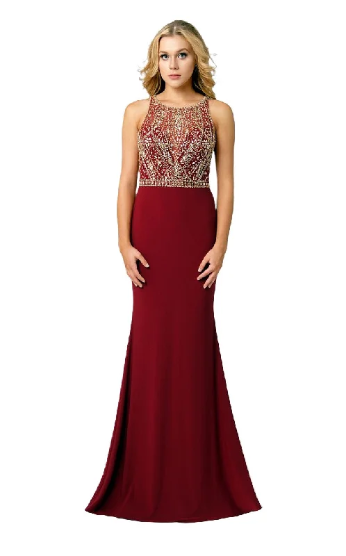 Fashion Forward Femininity Swing Prom 3463 Size 4 Wine sleeveless high neckline beaded bodice and jersey gown