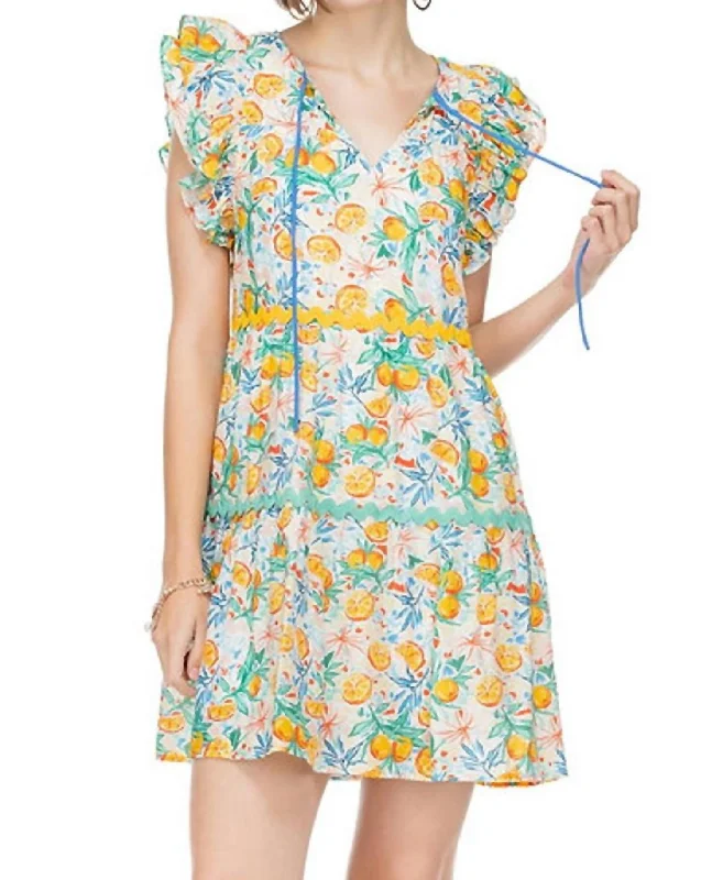 Eclectic Style Wardrobe Ruffled Tiered Dress In Citrus Pop