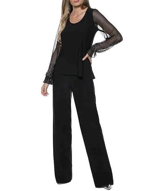 Limited Time Special Offer Marina Formal Beaded Long Sleeve Two Piece Pant Set