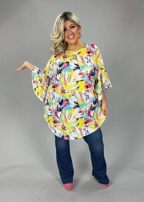 Sale Clothes Online 43 PSS {Make It Sweet} Yellow Floral Print Ruffle Sleeve Tunic EXTENDED PLUS SIZE 3X 4X 5X
