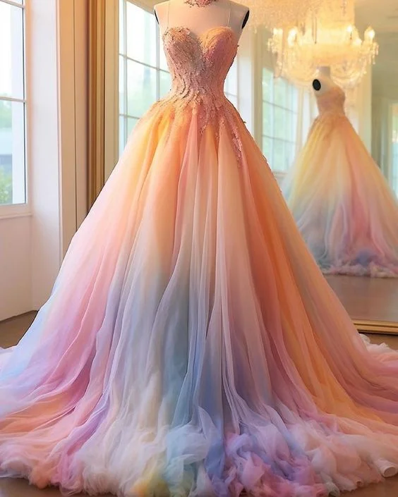 Contemporary Casual Deals Romantic Dip Dye Colored Wedding Dress Y5015