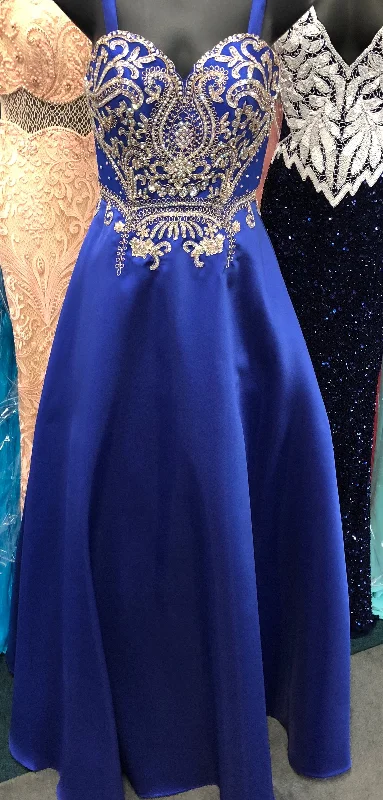 Snag Fabulous Fashion Bargains Jovani JVN50070 Size 00 Royal Blue Strapless A Line Prom Dress Embroidered Formal Gown