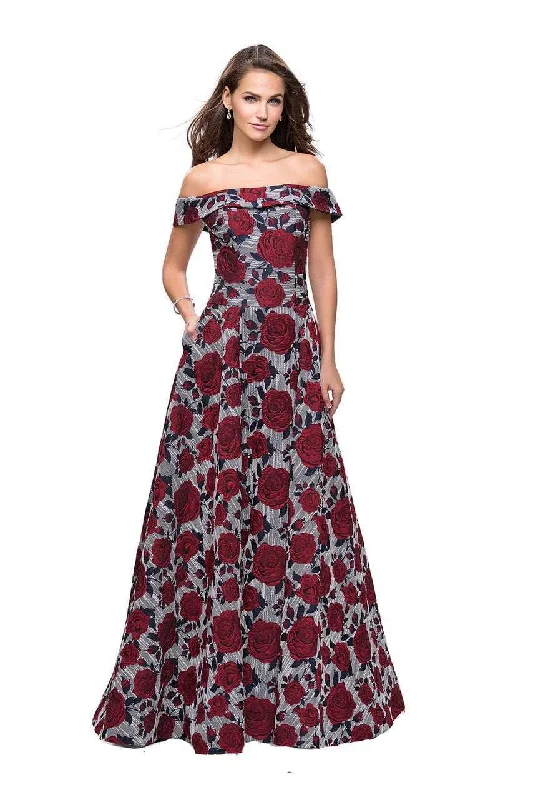 Timeless Elegance Sale La Femme - 25790 Off the Shoulder Floral Print Jacquard Gown