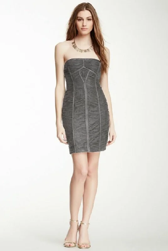 Signature Style Essentials 0 - bcbgmaxazria grey ruched tulle strapless mini dress