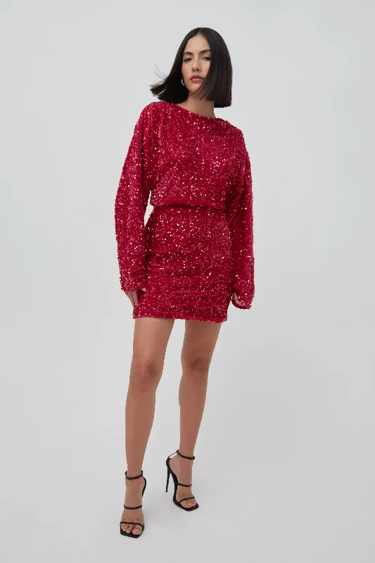 Classic Elegance Sales SEQUIN BLOUSON SLEEVE MINI DRESS